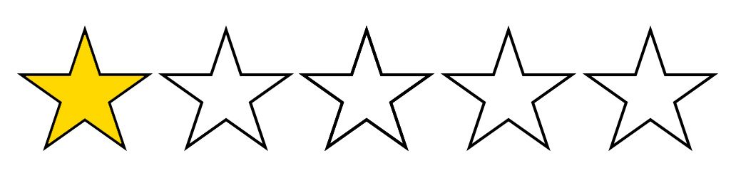 5 stars black outline 1 filled yellow on a white background.