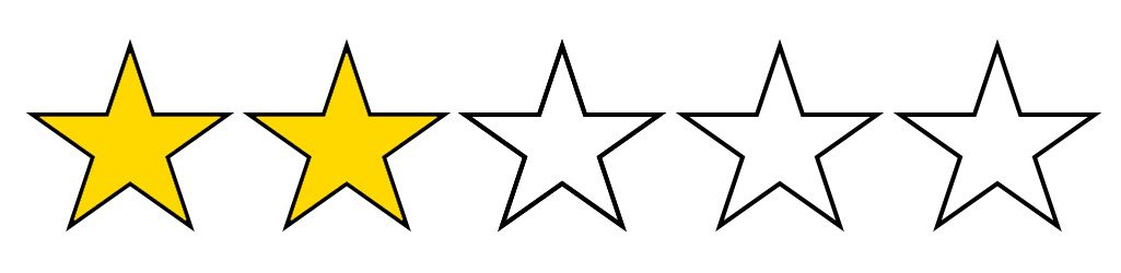 5 stars black outline 2 filled yellow on a white background.