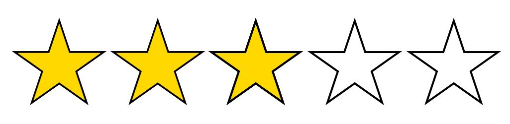 5 stars black outline 3 filled yellow on a white background.