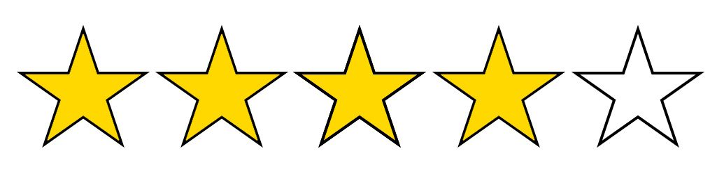 5 stars black outline 4 filled yellow on a white background.