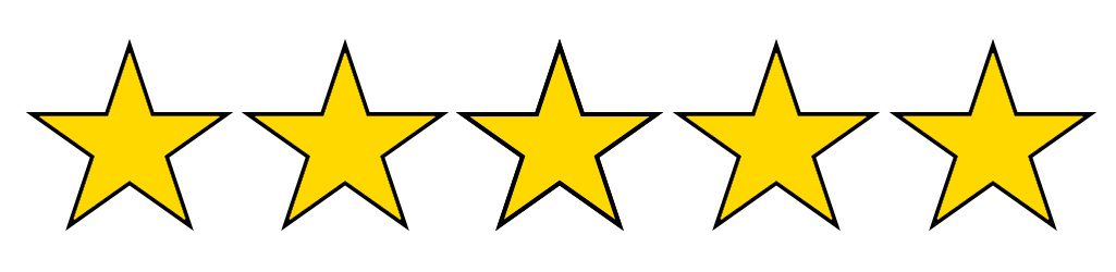 5 stars black outline 5 filled yellow on a white background.