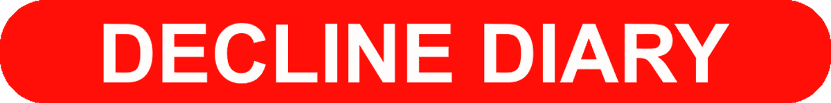 Decline Diary logo shaped like a red pill with the white text DECLINE DIARY centered in the pill.